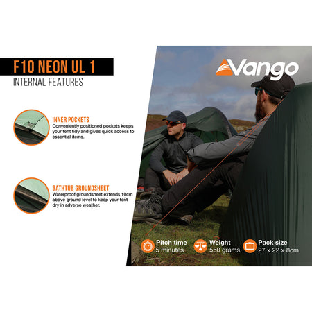 Vango F10 Neon UL 1 Ultralight 1-Person Tent Tents Vango