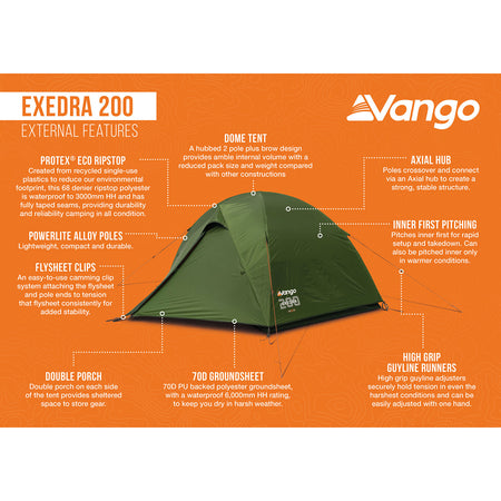 Vango Exedra 200 Lightweight 2-Person Tent Tents Vango