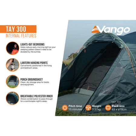 Vango Tay 300 3-Person Tent - Deep Blue Tents Vango