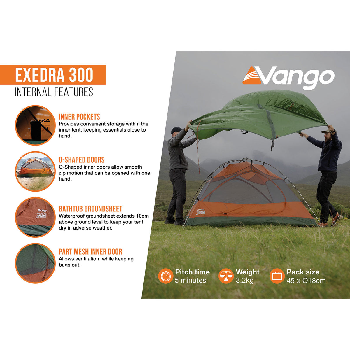 Vango Exedra 300 Lightweight 3-Person Tent Tents Vango