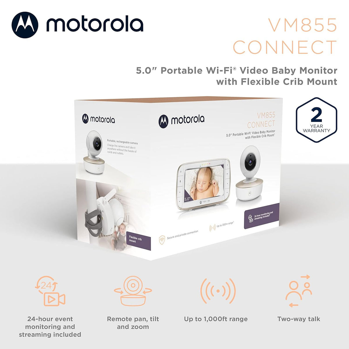 Motorola VM855 5.0" Portable Wifi Video Baby Monitor Baby Monitors Motorola   