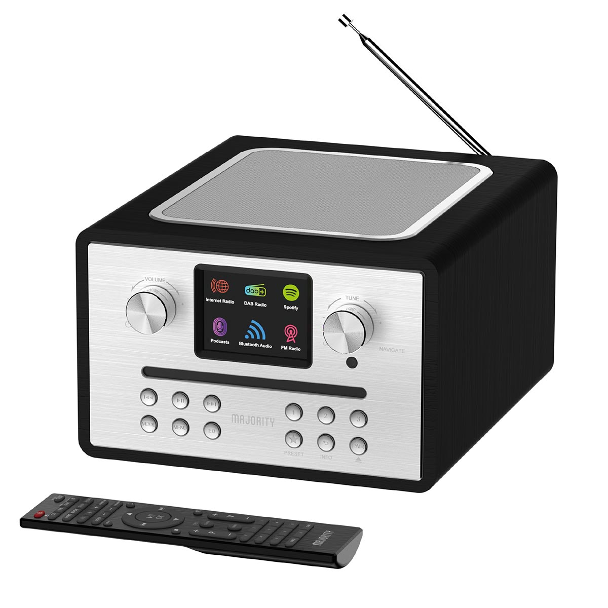 Majority Homerton 2 Smart Internet DAB FM Radio CD Player Bluetooth Spotify USB Alarm Black Digital Radios Majority