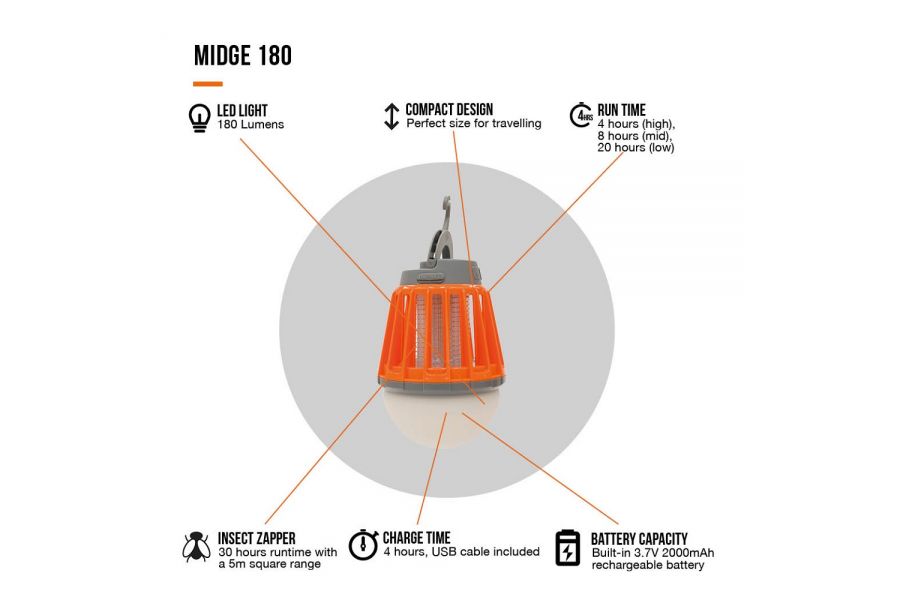 Vango Midge 180 Portable Lantern - Orange – liGo.co.uk