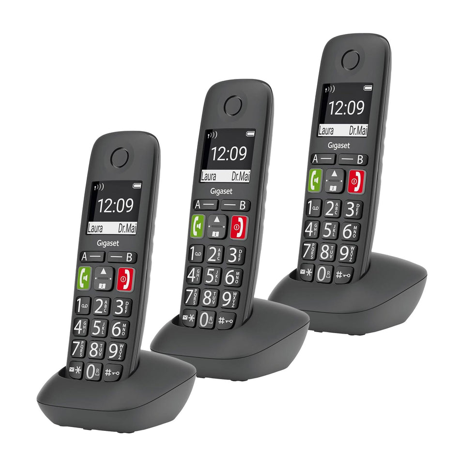 Gigaset E294 Big Button Cordless Phone, Three Handsets Landline Phones Gigaset