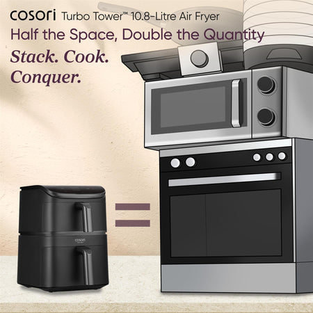 COSORI Turbo Tower 10.8L Air Fryer | Dual Basket, 7-in-1, Space Saving, 7 Settings Air Fryers Cosori