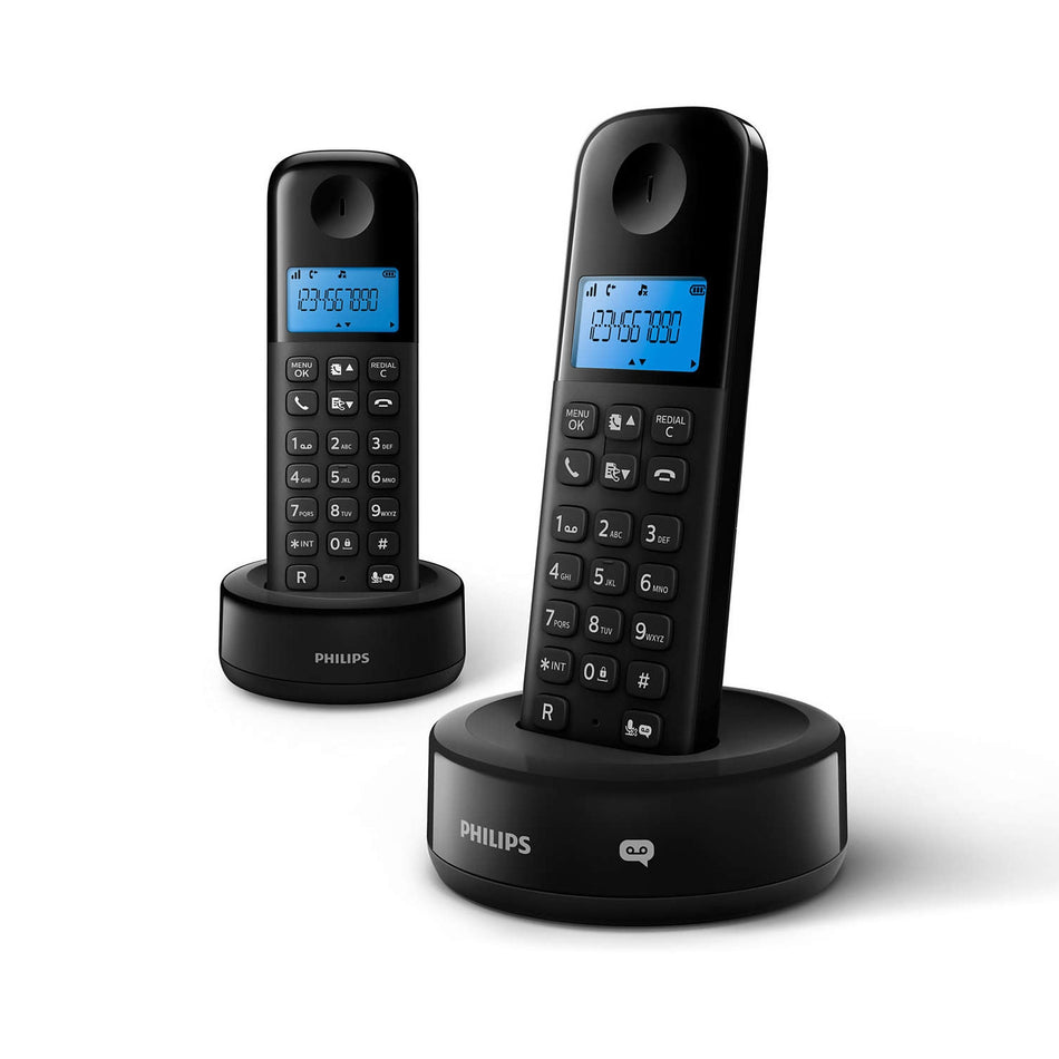 Philips D1652B Cordless Phone, Twin Handset with Answer Machine