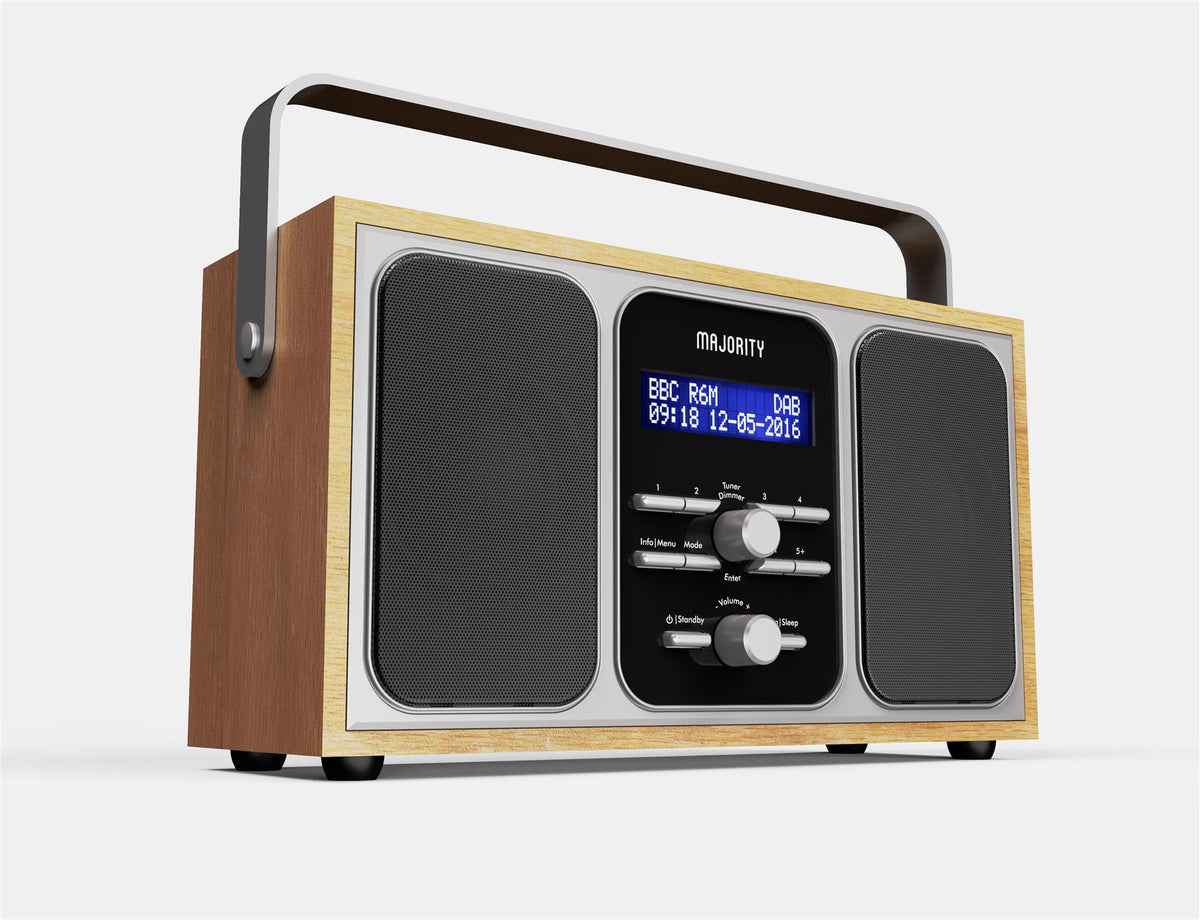 Majority Girton DAB DAB+ Digital Radio FM Mains & Portable LED Screen  Dual Alarm Walnut Digital Radios Majority   