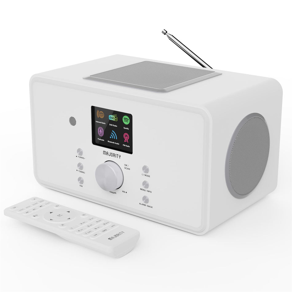 Majority Bard 4 inch Speakers Subwoofer DAB+ Internet Radio Spotify Bluetooth White Digital Radios Majority   