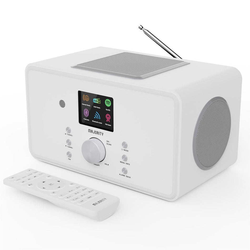 Majority Bard 4 inch Speakers Subwoofer DAB+ Internet Radio Spotify Bluetooth White Digital Radios Majority