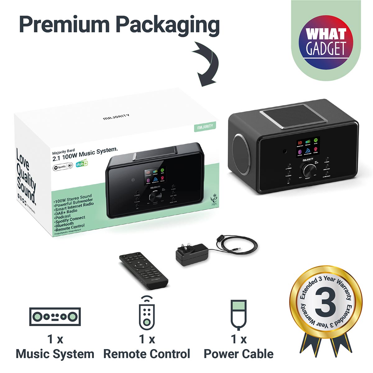 Majority Bard 4 inch Speakers Subwoofer DAB+ Internet Radio Spotify Bluetooth Black Digital Radios Majority