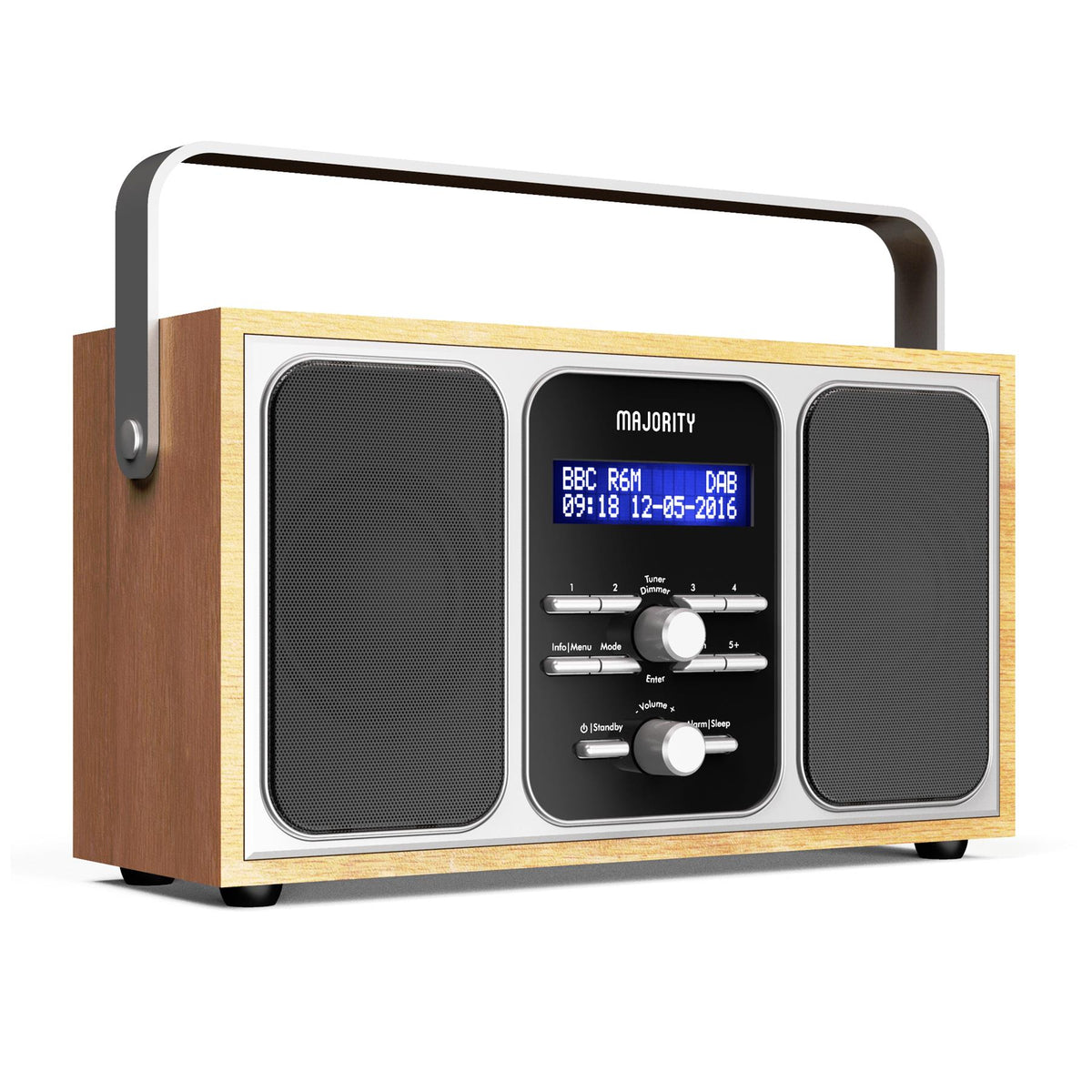 Majority Girton DAB DAB+ Digital Radio FM Mains & Portable LED Screen  Dual Alarm Walnut Digital Radios Majority   