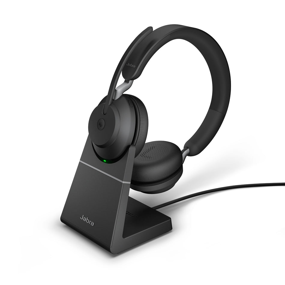 Jabra Evolve2 65 USB-C MS Stereo Wireless Headset in Black with Desk Stand