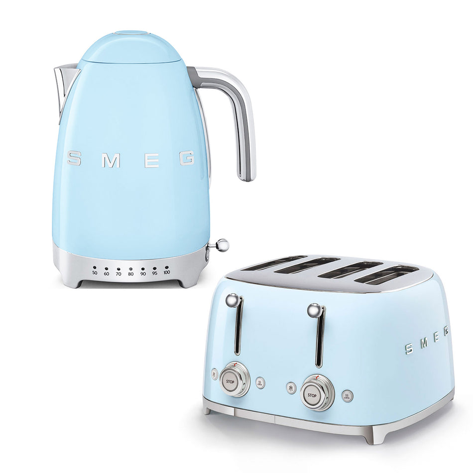 Smeg 4-Slice Toaster & KLF04 Kettle Set in Pastel Blue