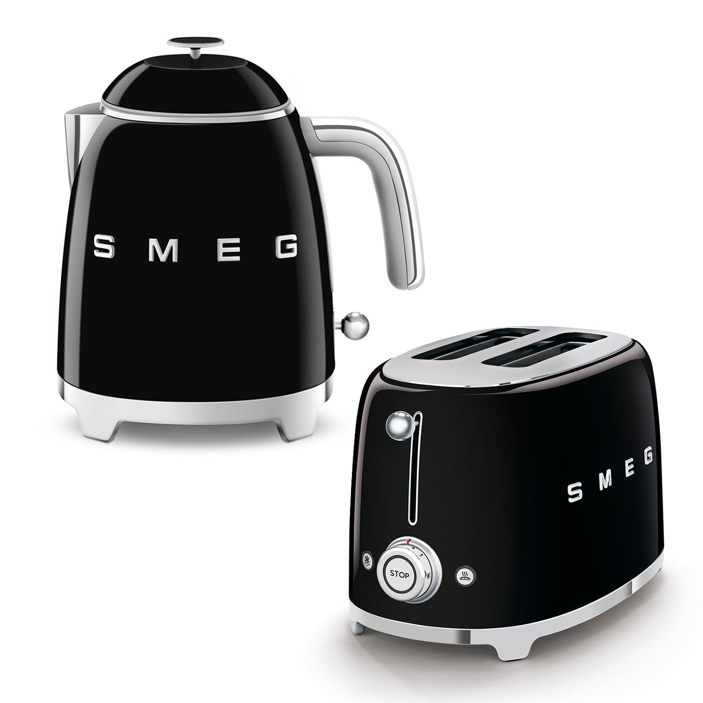 Smeg 2-Slice Toaster & Mini Kettle Set in Black Kettle and Toaster Bundles Smeg   