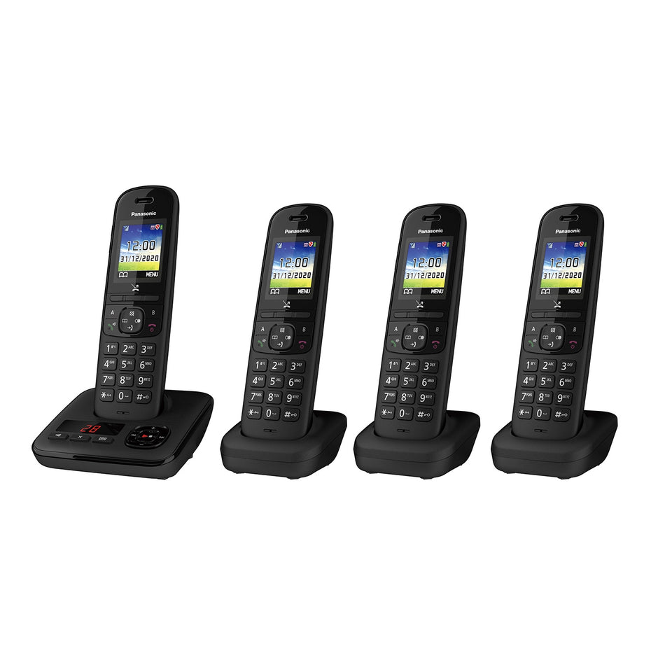 Panasonic KX-TGH724EB Cordless Telephone, Quad Handset with Automated Call Block and Answering Machine