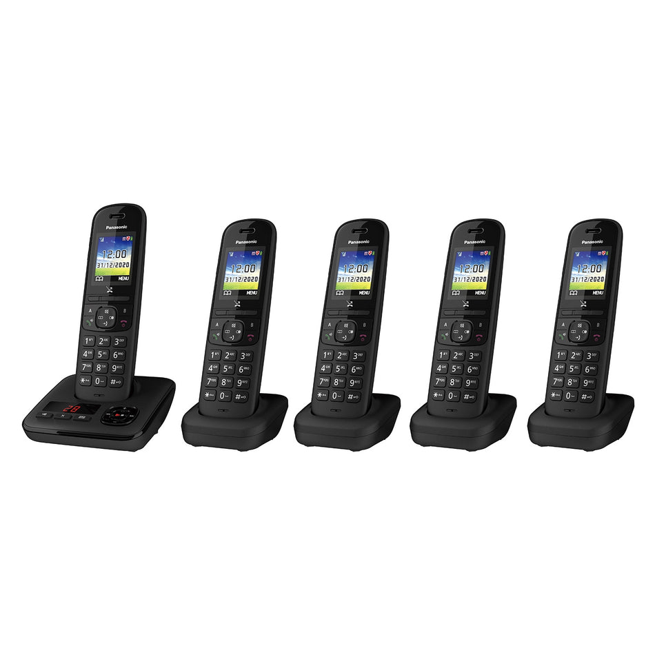 Panasonic KX-TGH725EB Cordless Telephone, Five Handsets with Automated Call Block and Answering Machine