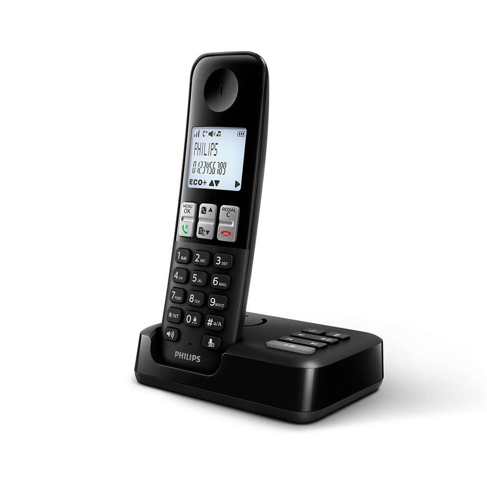 Philips D2551B Cordless Phone, Single Handset with Answer Machine