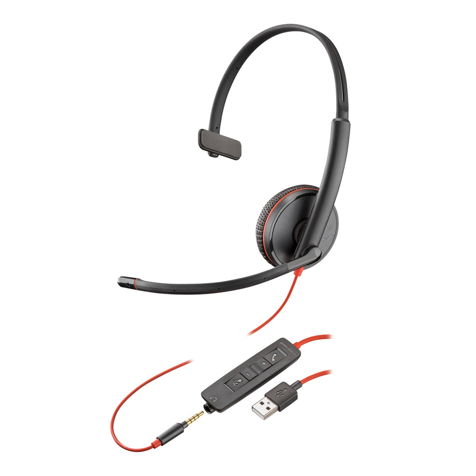 Plantronics Blackwire 3215 USB-A Mono UC Corded Headset with 3.5mm Connection