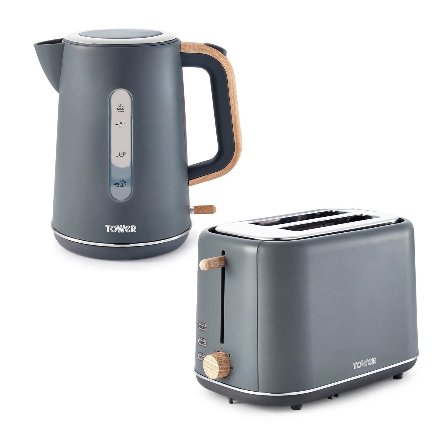 Tower Scandi Toaster & Kettle Set in Grey Kettle and Toaster Bundles Tower   