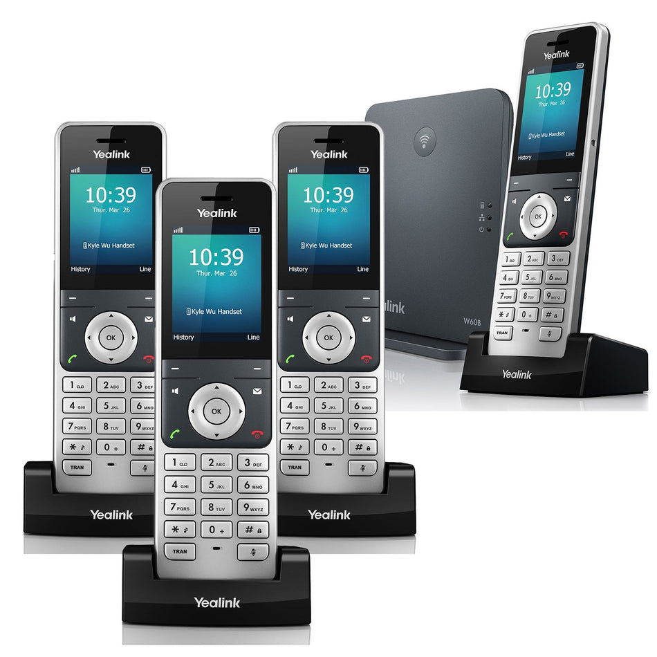 Yealink W60P VoIP Cordless Phone, Quad Handset