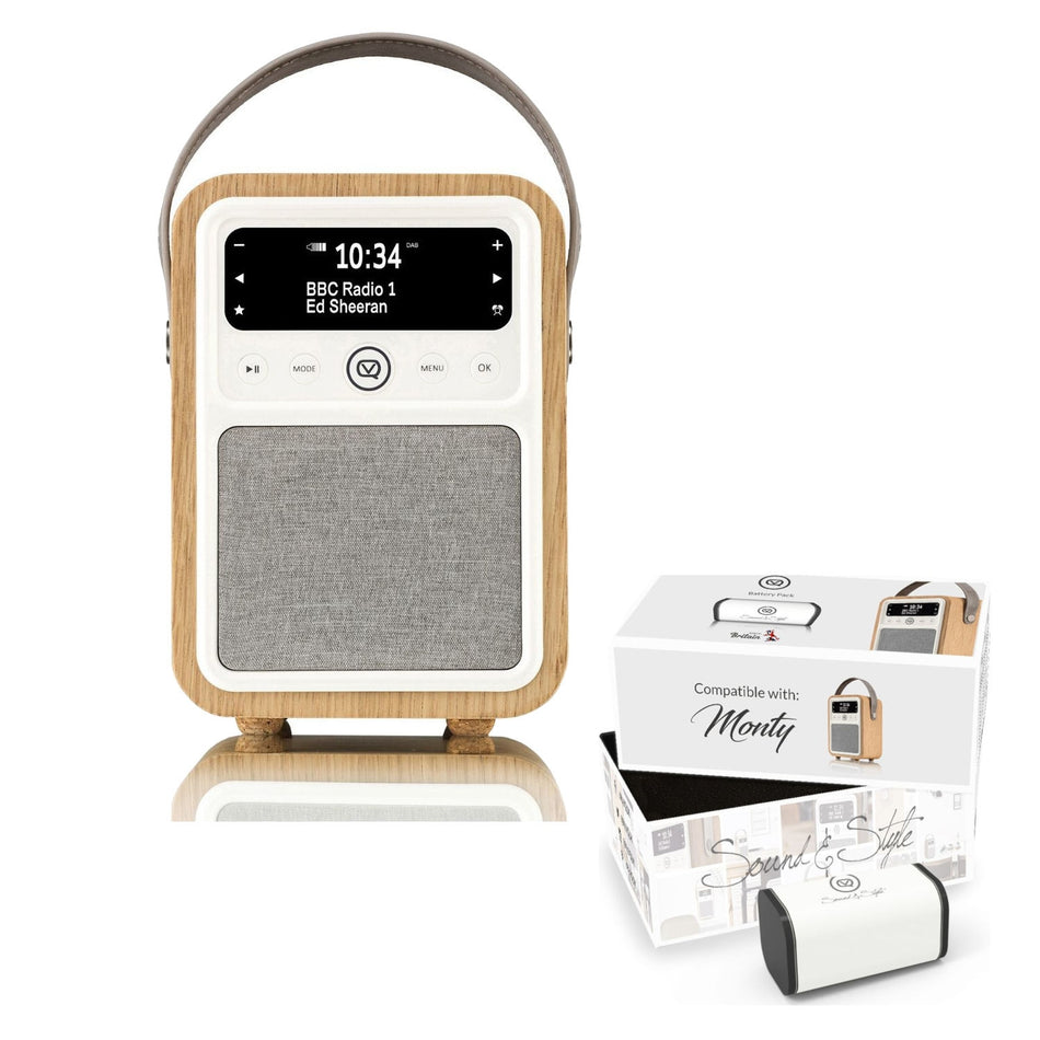 VQ Monty Portable DAB/FM Radio & Bluetooth Speaker with Rechargeable Battery Pack in Oak - 1