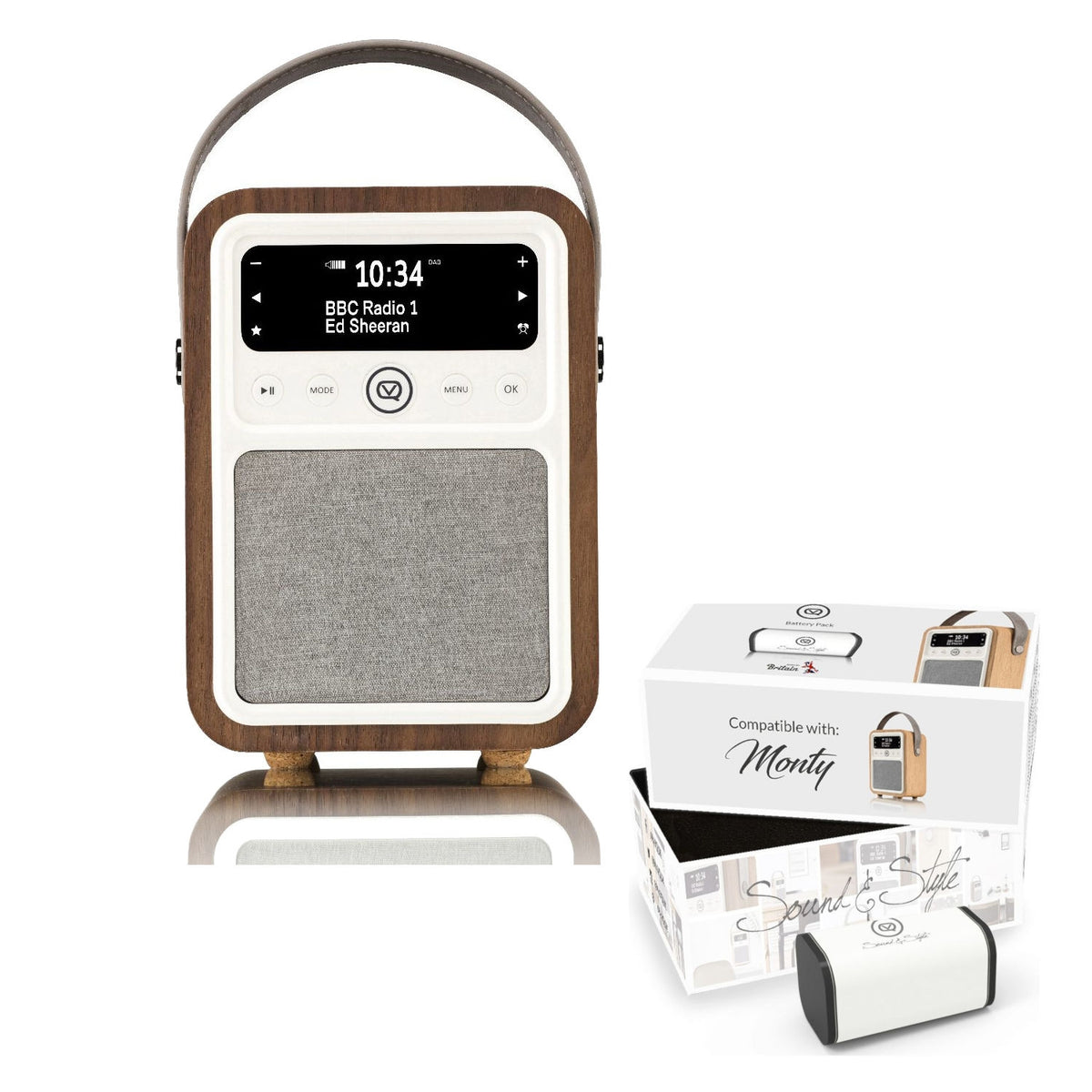 VQ Monty Portable DAB/FM Radio & Bluetooth Speaker with Rechargeable Battery Pack in Walnut - 1